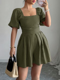 Short Sleeve Solid Color Pleated Romper GZEY-D2316023