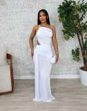 Solid Color Single Shoulder Pleated Maxi Dress GTYZ-7563