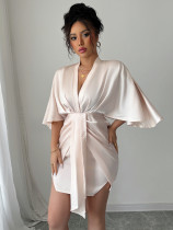 Deep V Neck Corseted Wide Sleeve Midi Dress GZEY-D2343183