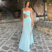 Solid Color Hollow Out Tube Tops Maxi Dress GSNU-8111