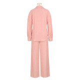 Solid Color Long Sleeve Pleated Two Piece Pants Set ASL-6793