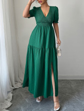Solid Color V Neck Split Maxi Dress GZEY-D2343180