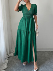 Solid Color V Neck Split Maxi Dress GZEY-D2343180