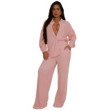 Solid Color Long Sleeve Pleated Two Piece Pants Set ASL-6793