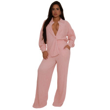 Solid Color Long Sleeve Pleated Two Piece Pants Set ASL-6793