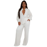 Solid Color Long Sleeve Pleated Two Piece Pants Set ASL-6793