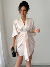 Deep V Neck Corseted Wide Sleeve Midi Dress GZEY-D2343183