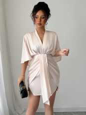 Deep V Neck Corseted Wide Sleeve Midi Dress GZEY-D2343183