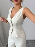 Solid Color V Neck Vest Loose Pants Suit LSD-2487