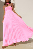 Solid Color Pleated Tube Top Maxi Dress GSNU-8060