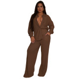 Solid Color Long Sleeve Pleated Two Piece Pants Set ASL-6793