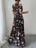 Long Sleeve Print V Neck Maxi Dress GZEY-D2343153