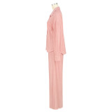 Solid Color Long Sleeve Pleated Two Piece Pants Set ASL-6793