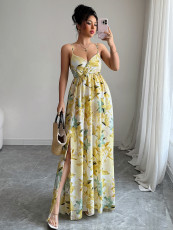 Fashion Print Sling Split Maxi Dress GZEY-ZK2413037