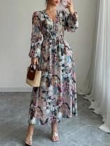 Fashion Print Long Sleeve Slim Maxi Dress GZEY-D2343062