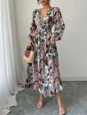 Fashion Print Long Sleeve Slim Maxi Dress GZEY-D2343062