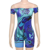 One Shoulder Print Tight Romper XEF-K25Q72563