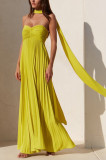 Solid Color Pleated Tube Top Maxi Dress GSNU-8060