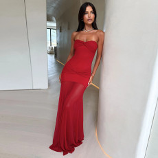 Solid Color Backless Mesh Tube Top Dress GSZM-C25DS013
