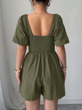 Short Sleeve Solid Color Pleated Romper GZEY-D2316023