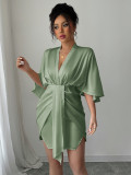 Deep V Neck Corseted Wide Sleeve Midi Dress GZEY-D2343183