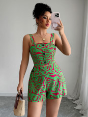 Fashion Print Sleeveless Two Piece Shorts Set GZEY-ZK2329216