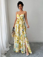 Fashion Print Sling Split Maxi Dress GZEY-ZK2413037