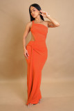 Solid Color Single Shoulder Pleated Maxi Dress GTYZ-7563