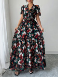Long Sleeve Print V Neck Maxi Dress GZEY-D2343153