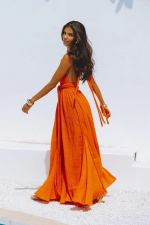 Solid Color Backless Tie Up Maxi Dress GSNU-8046
