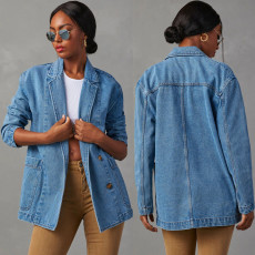Casual Long Sleeve Denim Blazer Coat GSNU-32137