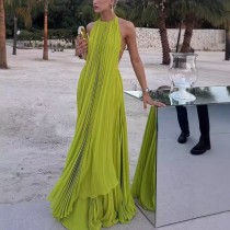 Sleeveless Solid Color Backless Beach Maxi Dress GSNU-8099