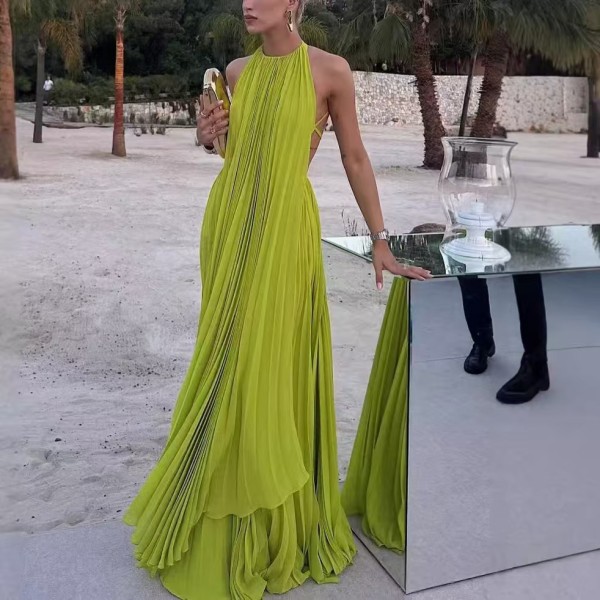 Sleeveless Solid Color Backless Beach Maxi Dress GSNU-8099
