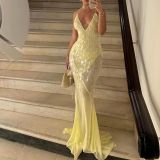 V Neck Backless Sequin Fishtail Dress GSNU-8106