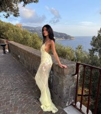 V Neck Backless Sequin Fishtail Dress GSNU-8106