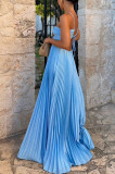 Solid Color Press Pleated Halterneck Maxi Dress GSNU-8135