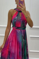 Sleeveless Print Tie Up Maxi Dress GSNU-8081