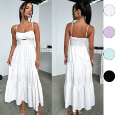 Solid Color Backless Sling Maxi Dress GSNU-246043