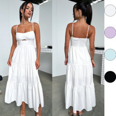Solid Color Backless Sling Maxi Dress GSNU-246043