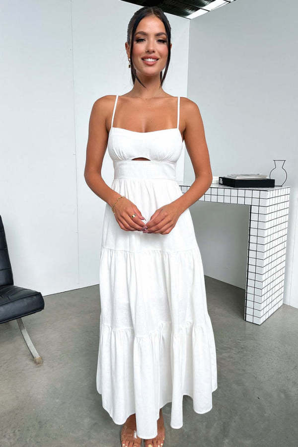 Solid Color Backless Sling Maxi Dress GSNU-246043