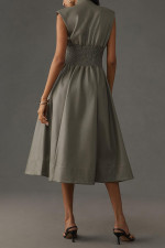 Vintage Sleeveless Leather Zipper Long Dress GSNU-8115