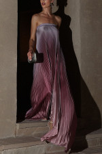 Gradient Color Wrap Press Pleated Dress GSNU-8079