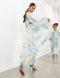 Printed Chiffon Pleated Maxi  Dress GSNU-8042