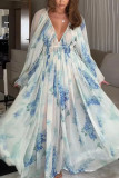 Printed Chiffon Pleated Maxi  Dress GSNU-8042