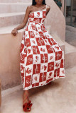 Fashion Suspenders Printed Lace Splicing Maxi Dress  GSNU-8052