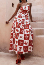 Fashion Suspenders Printed Lace Splicing Maxi Dress  GSNU-8052
