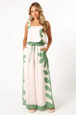Loose Print Tank Top And Wide Leg Pants Suit GSNU-3009