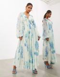 Printed Chiffon Pleated Maxi  Dress GSNU-8042