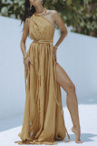 Solid Color Sleeveless Slash Shoulder Maxi Dress GSNU-8045
