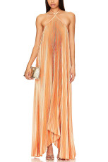 Sexy Halterneck Backless Pleated Maxi Dress GSNU-8080